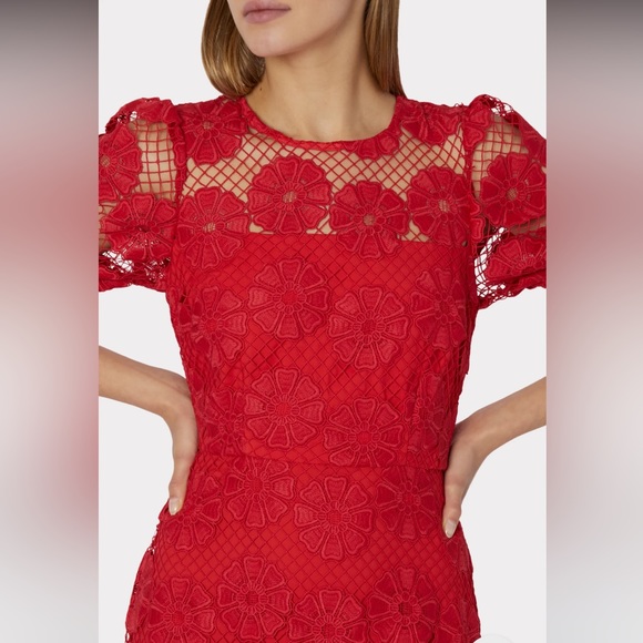 Milly Yasmin Floral Lace Red Dress Size: 0 - Picture 4 of 8